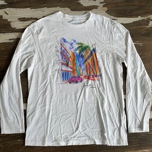 Tommy Bahama Men’s Large White Long Sleeve Graphic T-Shirt With Cuba Print
